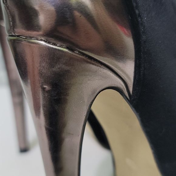 Bucco Platform Black & Gold Velvet Heeled Booties - Picture 13 of 16